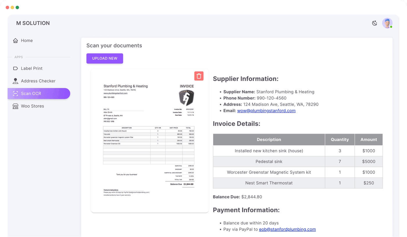 OCR Invoice Extraction — Document automation